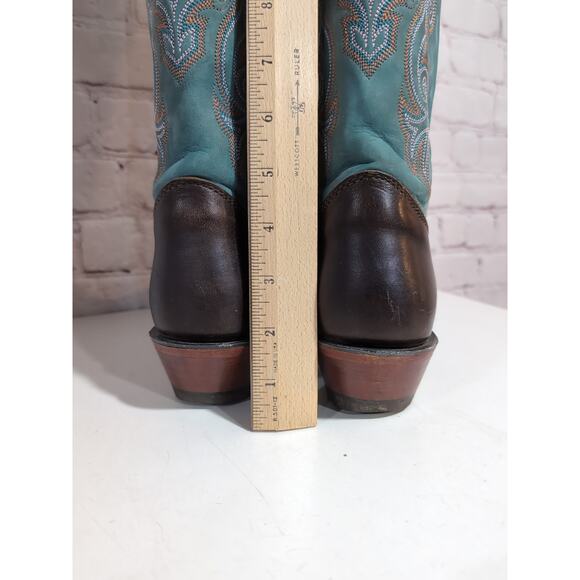 Justin Boots Style L2696 Brown And Teal Leather Cowgirl Western Women Size 6.5 - Picture 6 of 16